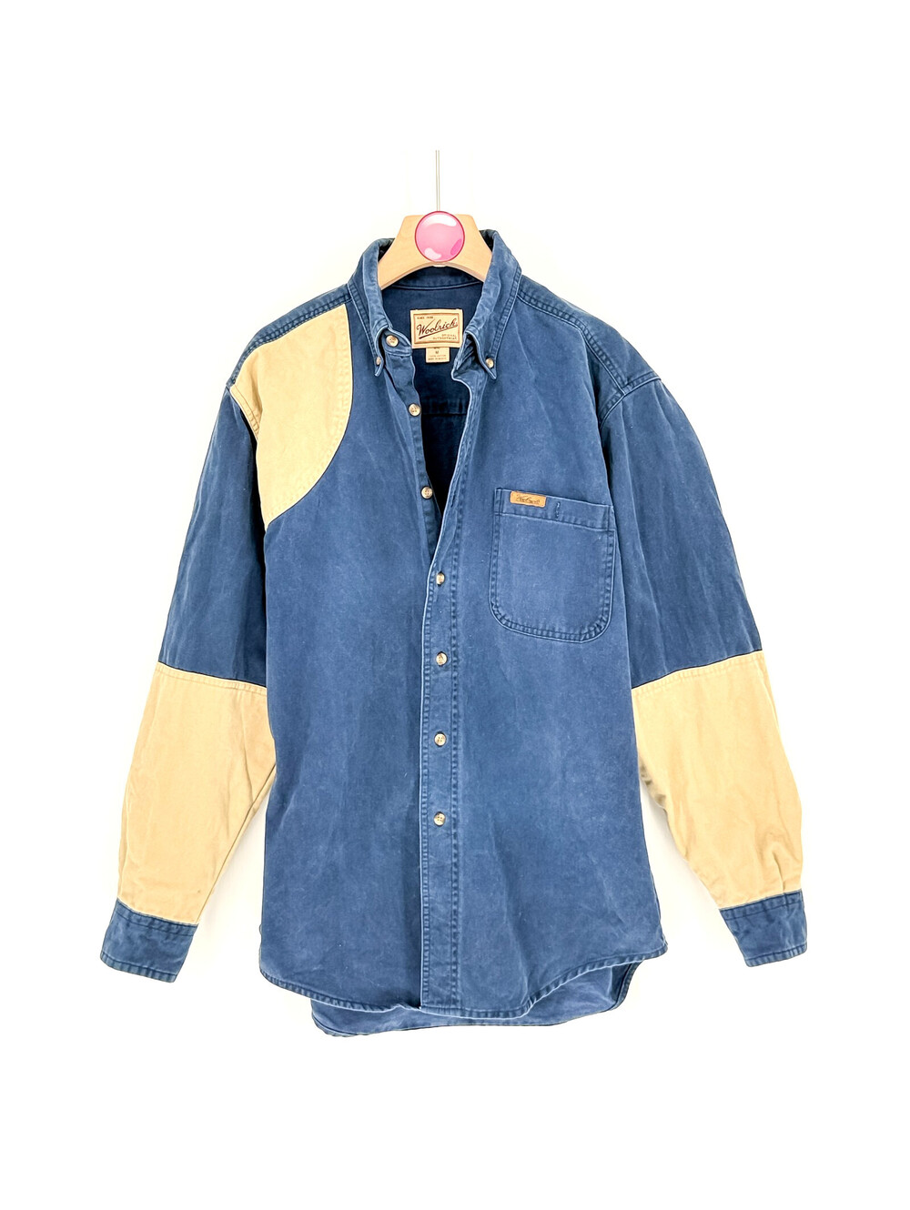 Vintage Woolrich Hunting Shirt Jacket Blue Tan Padded Button Up Mens Medium